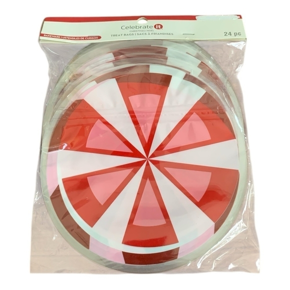 Set of 5 Celebrate It Goodies Bags Christmas Candy Treat Bags Round Plastic Bags - Picture 2 of 3